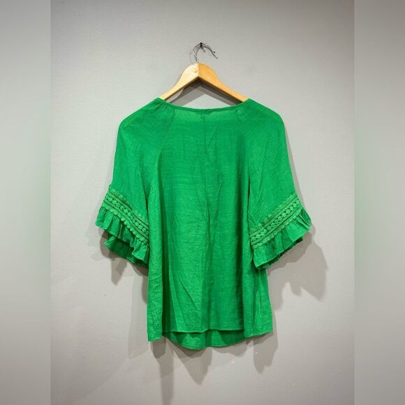 Green Unique Spectrum Square Neck Peasant Blouse Size M EUC - Picture 4 of 6